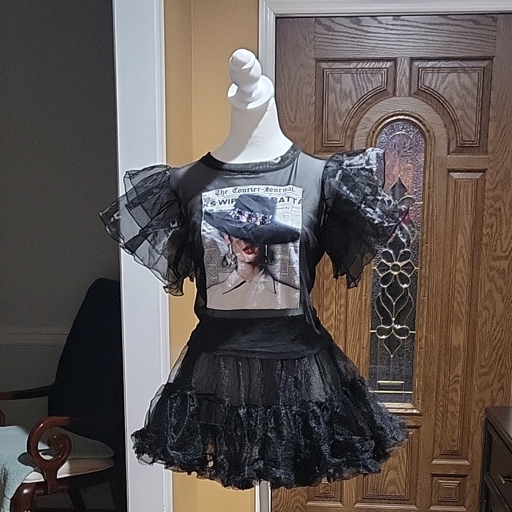 Occasion Black Mesh Skirt Too Too And Top with Ruffle Detail